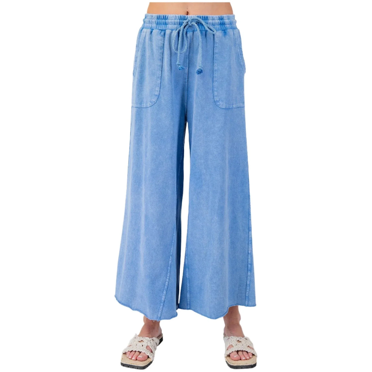 Women's Washed Terry Knit Wide Leg Pants EB40128 - Crazy House Western Wear