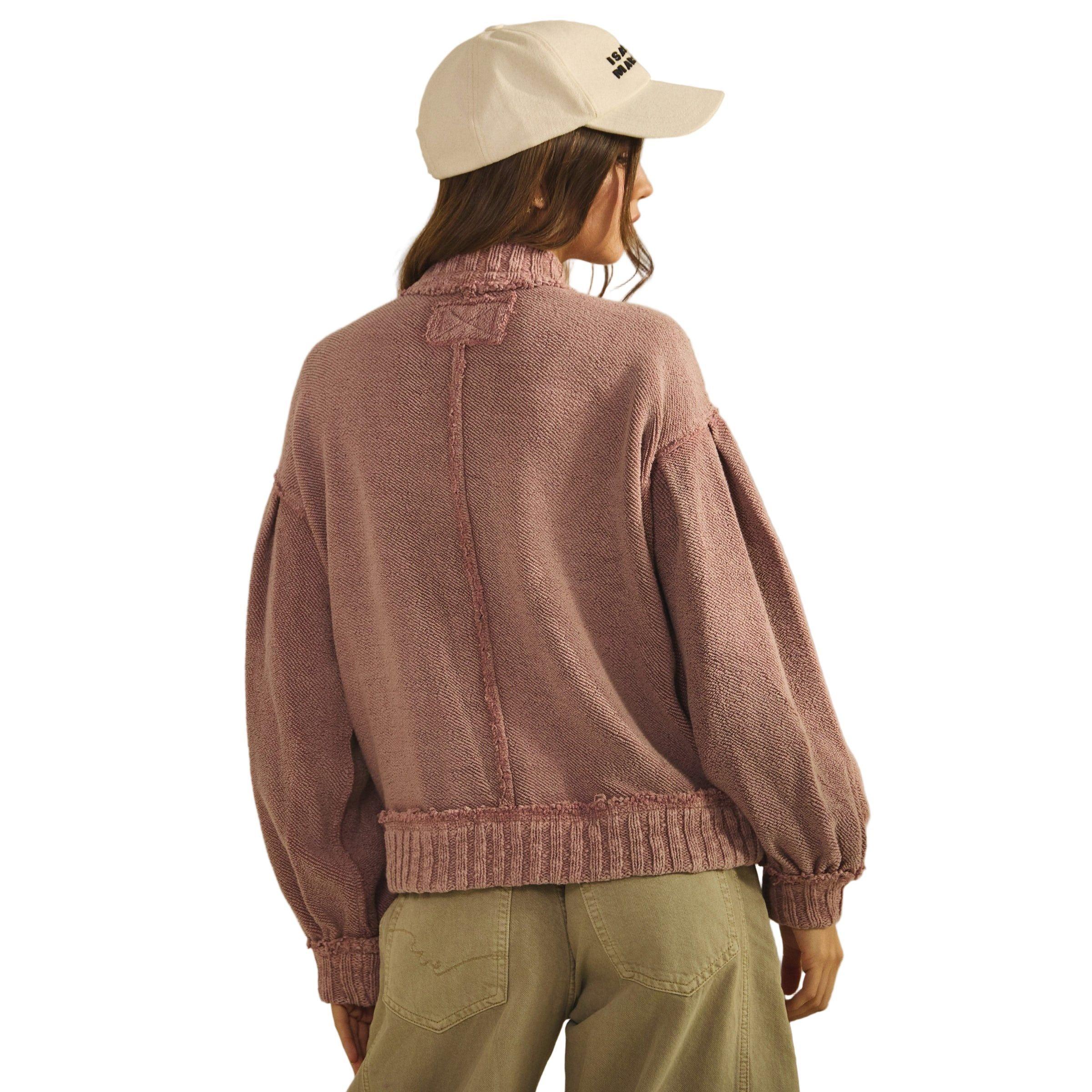 Women's Washed Vintage Ribbed Knit Trim Cardigan Jacket DJ3019-01