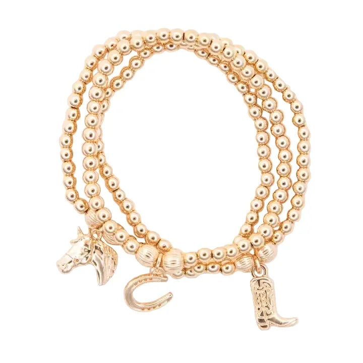 Women's West & Co 3 Pc Dainty Bracelet with Horseshoe, Boot & Horse Head Charm BR1526G