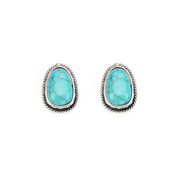 Women's West & Co 1" Turquoise Post Earring with Burnished Silver Rope Border E820