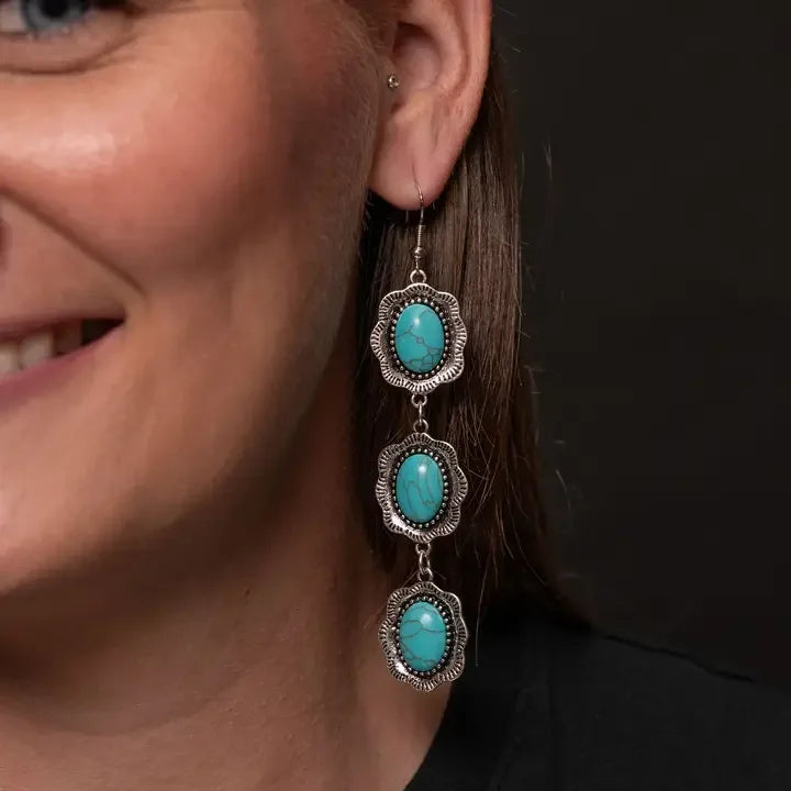 Women's West & Co 3 Tier Turquoise Earring On Fishhook E840