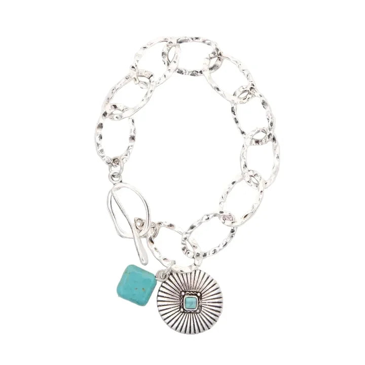 Women's West & Co 7" Silver Chunky Chain Bracelet with Concho Charm and Toggle Closure BR1522S