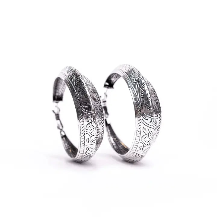 Women's West & Co Burnished Silver Tooled Hoop Earring E342BS