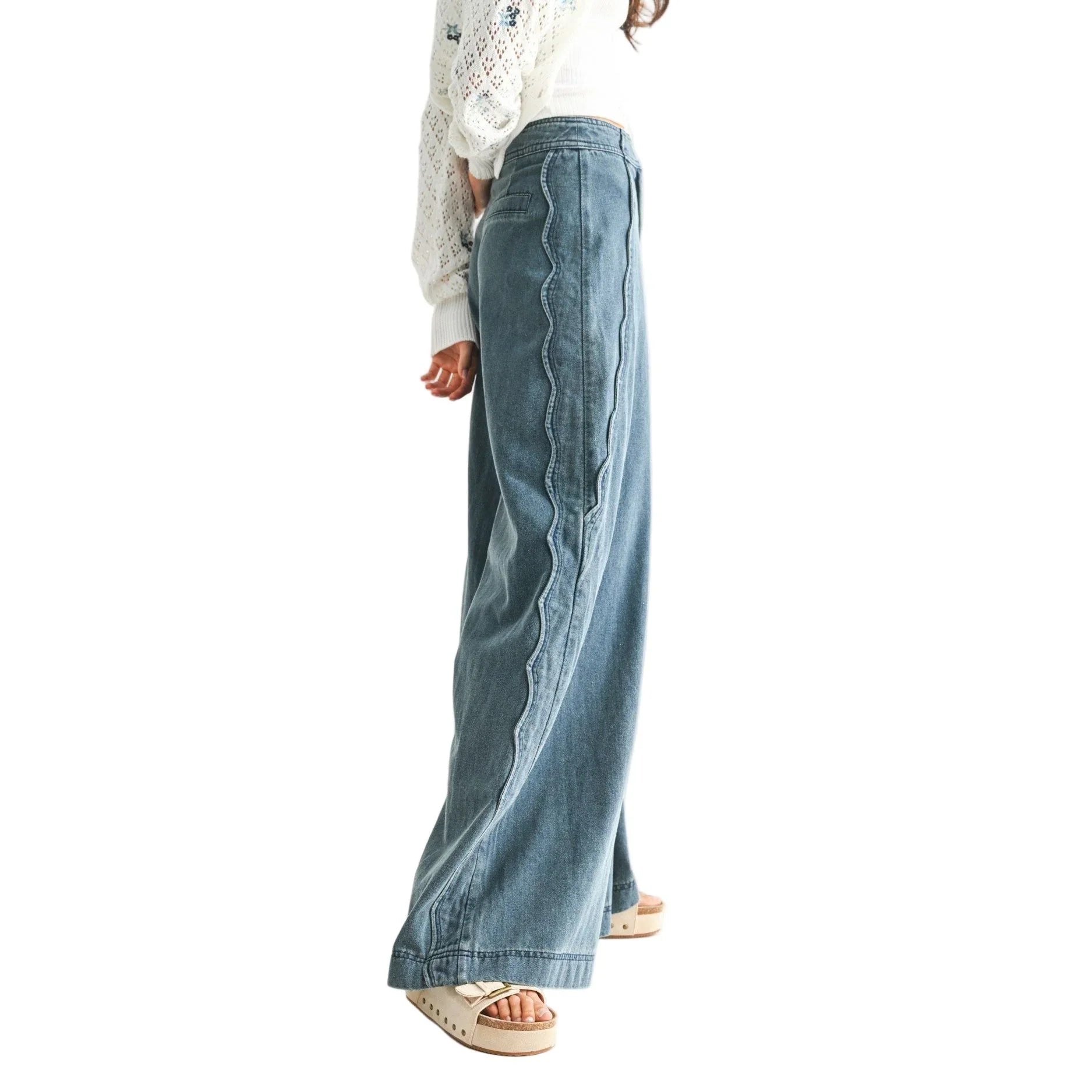 Women's Wide-leg Stretchy Denim Trousers CEPZ26336