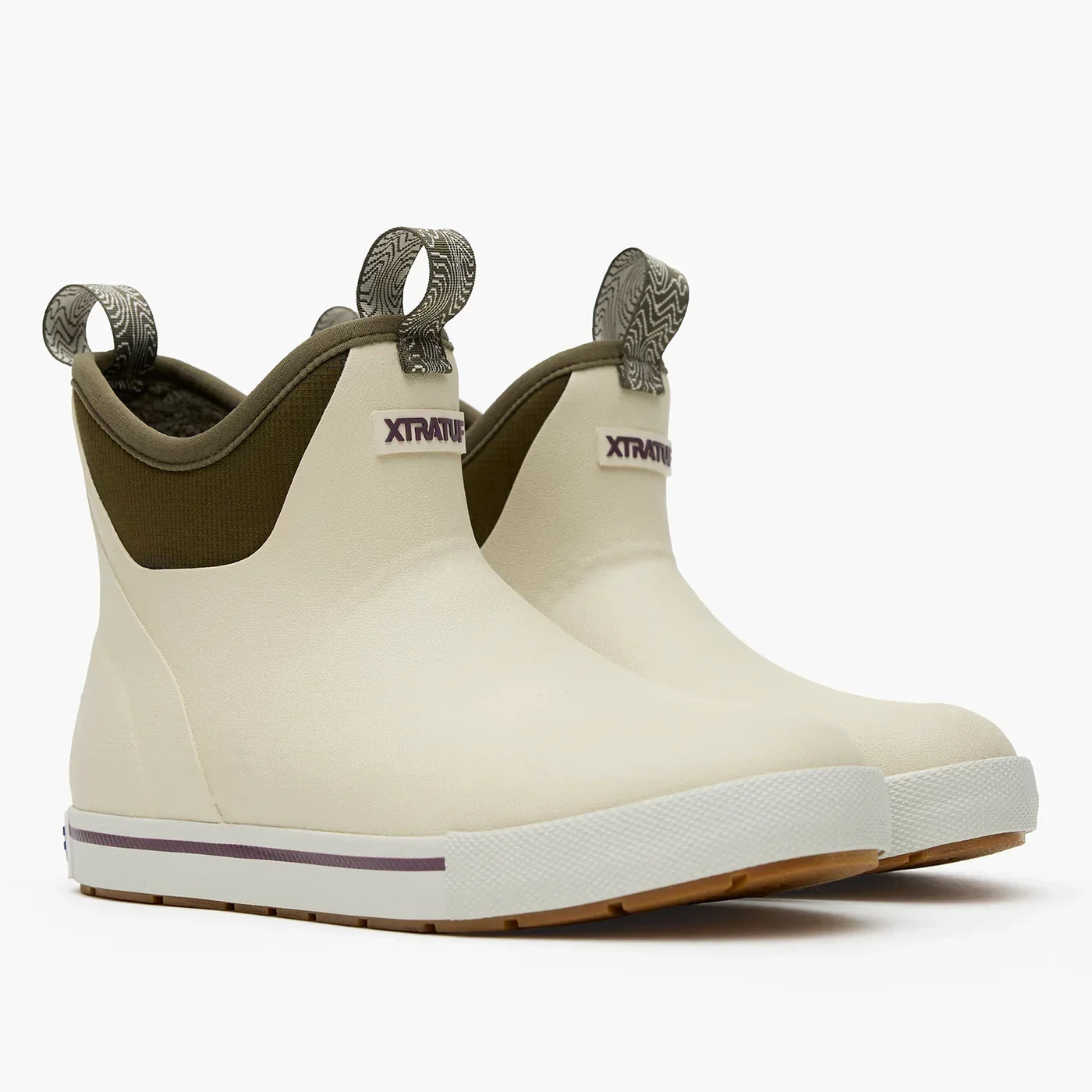 Women's XTRATUF Camp Fleece Lined Bone White/Dark Olive 6 Inch Ankle Deck Boot XWADBC10