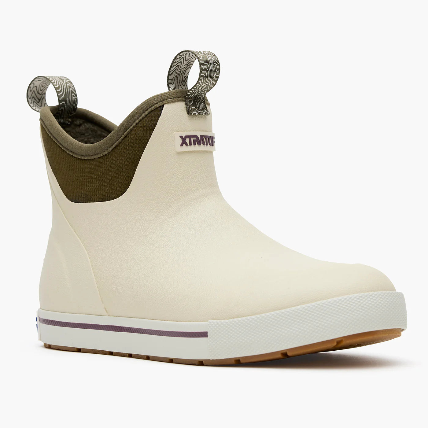 Women's XTRATUF Camp Fleece Lined Bone White/Dark Olive 6 Inch Ankle Deck Boot XWADBC10