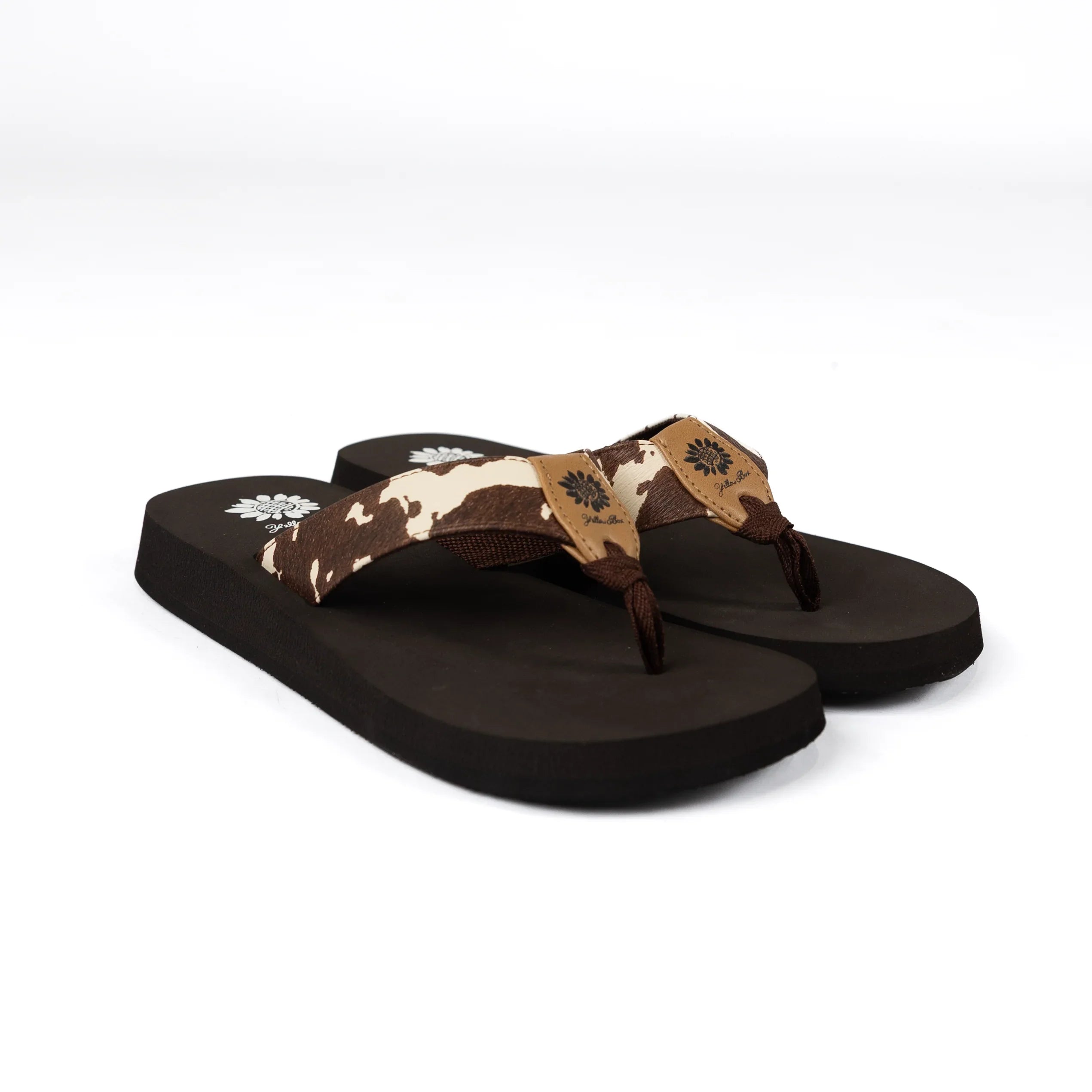 Women's Yellow Box Flexter Cow Print Flip Flops 66355-COW