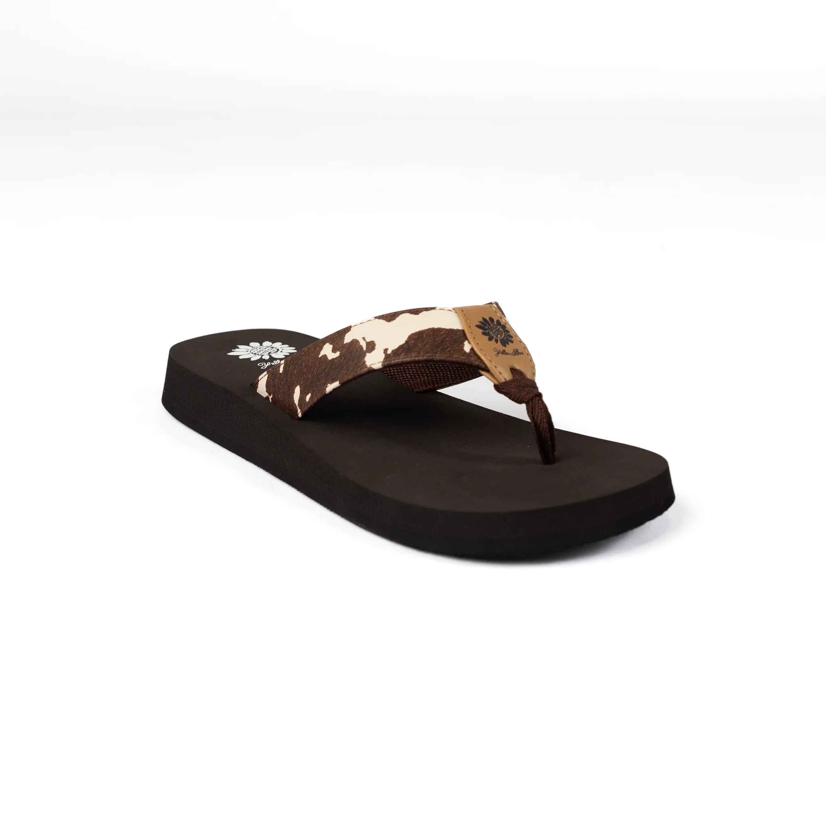 Women's Yellow Box Flexter Cow Print Flip Flops 66355-COW