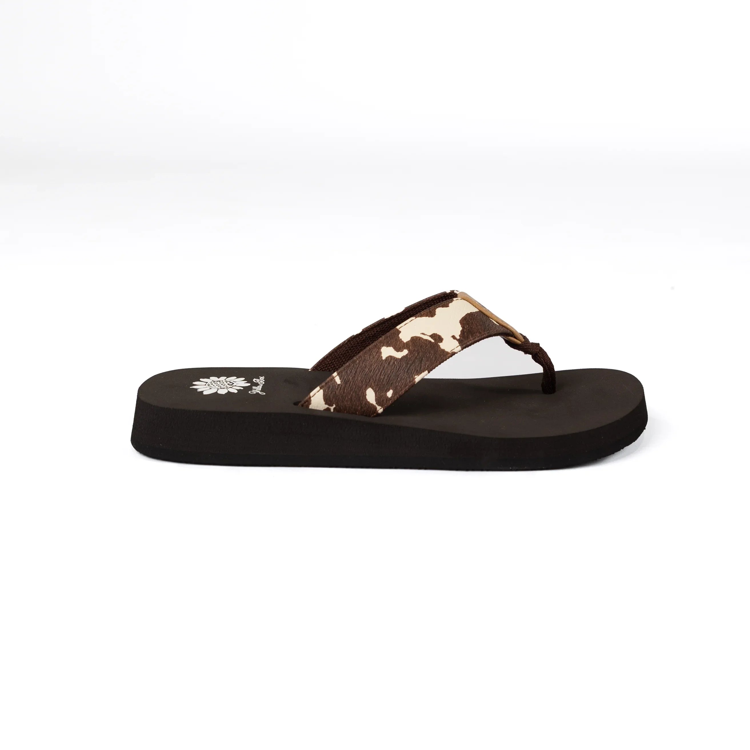 Women's Yellow Box Flexter Cow Print Flip Flops 66355-COW