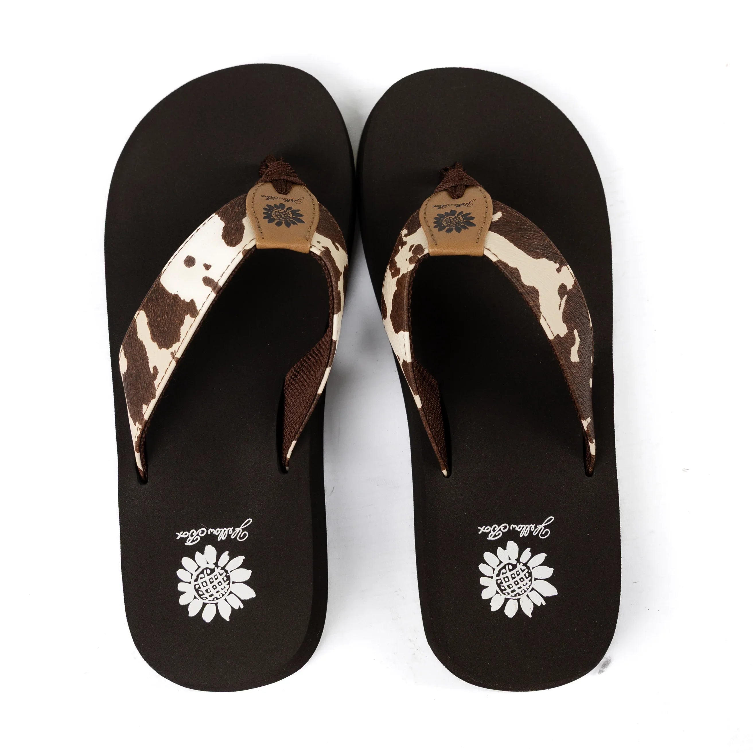 Women's Yellow Box Flexter Cow Print Flip Flops 66355-COW