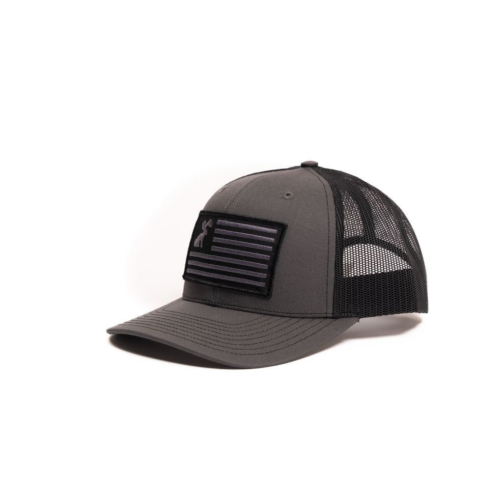 Crazy House Unisex Grey and Black Snapback with Jackelope Flag Patch - Crazy House Western Wear