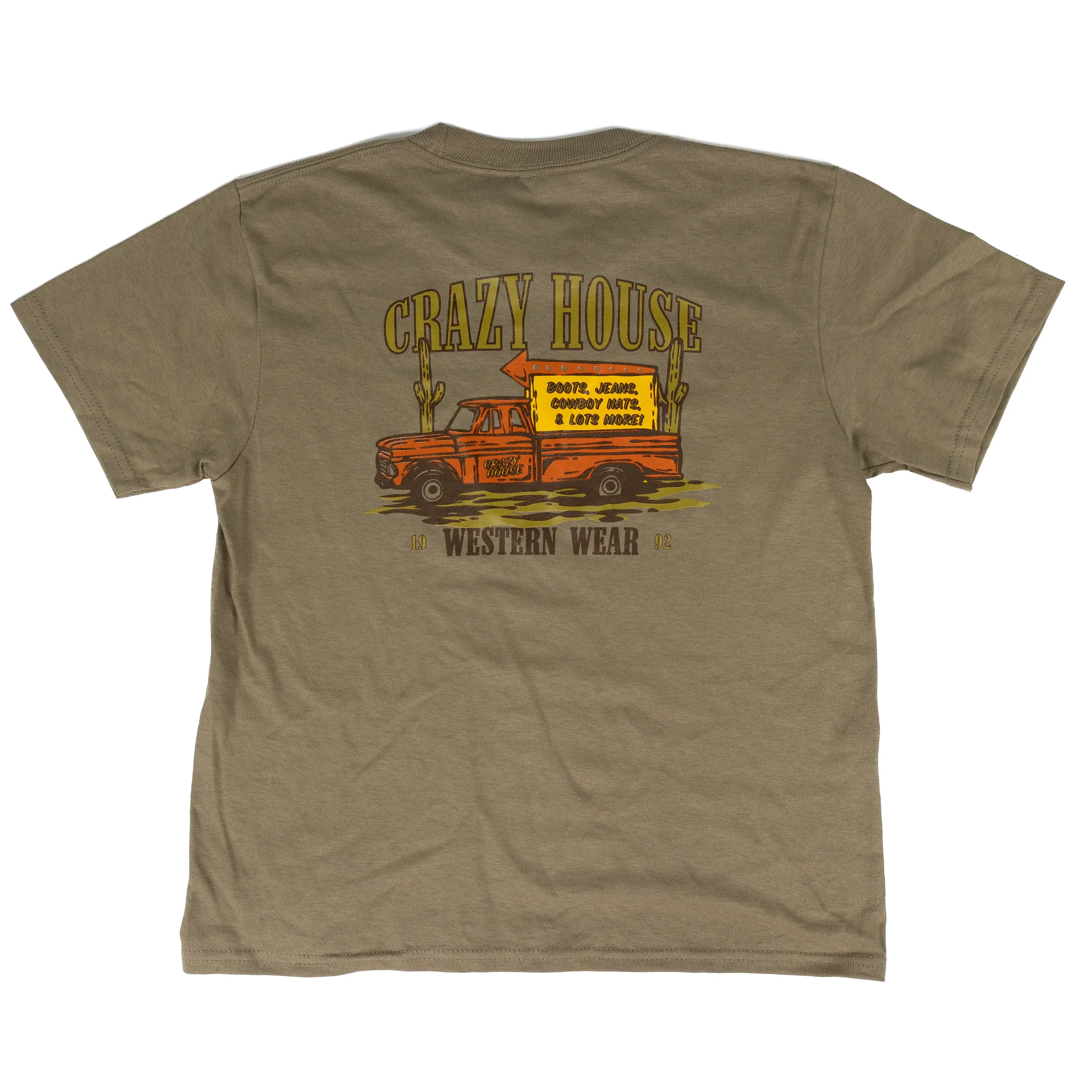 Youth Crazy House Short Sleeve Brown Truck Printed T-shirt