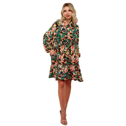 Women's Collared Floral Dress with Ruffle HD7160A