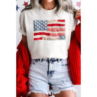 Women's Short Sleeve White T-shirt with Flag Patchwork Print 