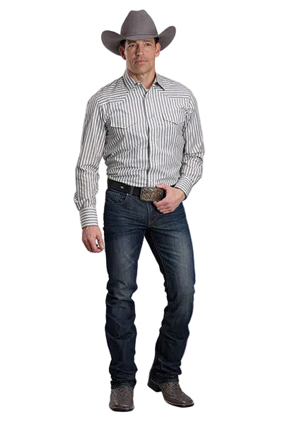 Roper Men's Long Sleeve Gray Striped Pearl Snap Shirt 01-001-0044-7025