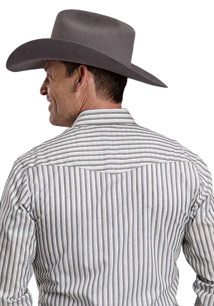 Roper Men's Long Sleeve Gray Striped Pearl Snap Shirt 01-001-0044-7025