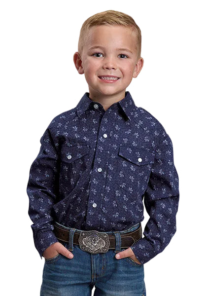 Roper Boy's Long Sleeve Blue Floral Snap Shirt 01-030-0019-7019