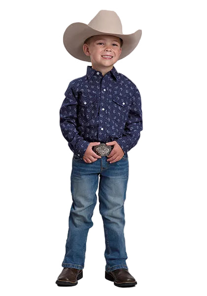 Roper Boy's Long Sleeve Blue Floral Snap Shirt 01-030-0019-7019