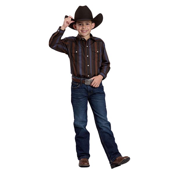 Boy's Roper Long Sleeve Yarn Dyed Stripe Snap Shirt 01-030-0044-1084