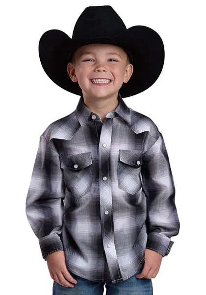 Roper Boy's Long Sleeve Black and White Plaid Button Up Shirt 01-030-0101-7009
