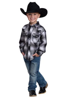 Roper Boy's Long Sleeve Black and White Plaid Button Up Shirt 01-030-0101-7009