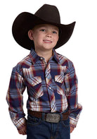 Roper Boy's Long Sleeve Blue Plaid Snap Shirt 01-030-0101-7016