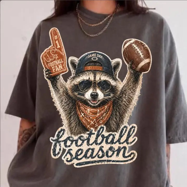 Women's Football Season Raccoon Game Day Graphic T-shirt 