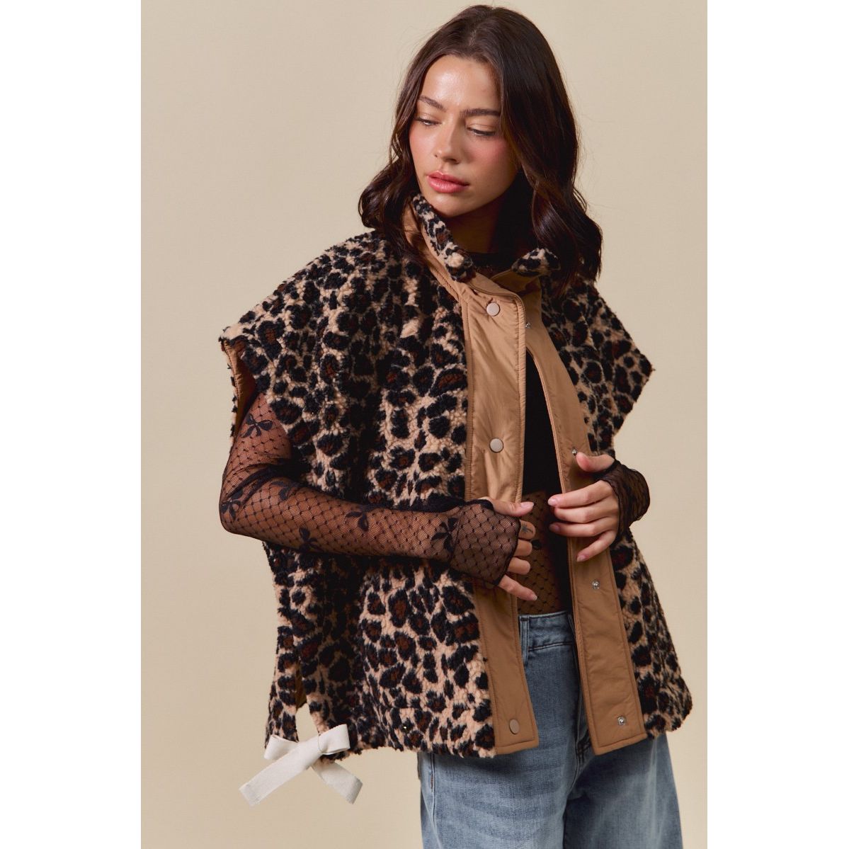 Women's Leopard Soft Sherpa Fur Sleeveless Vest Jacket ST2049E-02