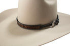 Brown Floral Tooled Leather Hatband with Silver Buckle 