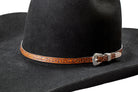 Brown Tooled Leather Hat Band with Silver Buckle 
