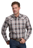 Roper Men's Long Sleeve Gray Smoky Plaid Snap Shirt 03-001-0278-6075 