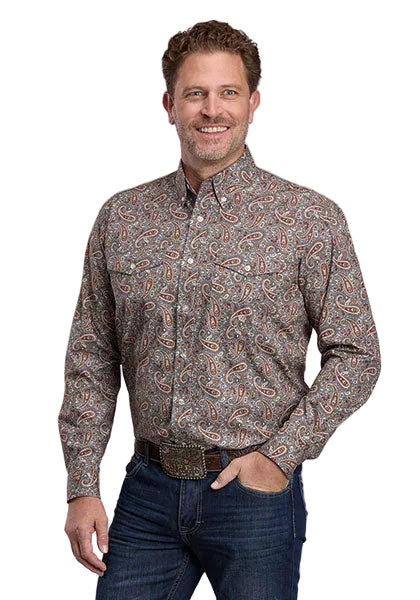 Roper Men's Long Sleeve Gray Amarillo Paisley Print Button Down Shirt 03-001-0325-6037