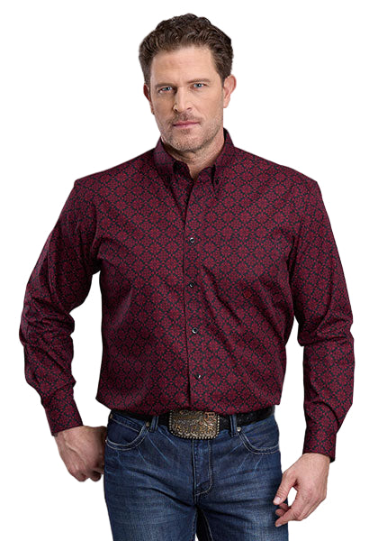 Men's Roper Long Sleeve Amarillo Allover Print Wine Colored Shirt 03-001-0326-1021