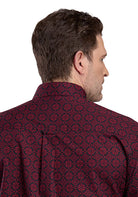 Men's Roper Long Sleeve Amarillo Allover Print Wine Colored Shirt 03-001-0326-1021