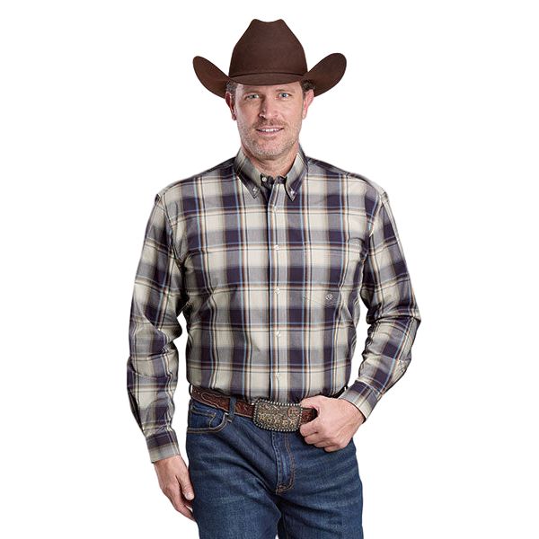 Men's Roper Long Sleeve Amarillo Plaid 1 Pocket Button Up Shirt 