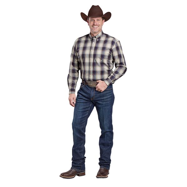 Men's Roper Long Sleeve Amarillo Plaid 1 Pocket Button Up Shirt 