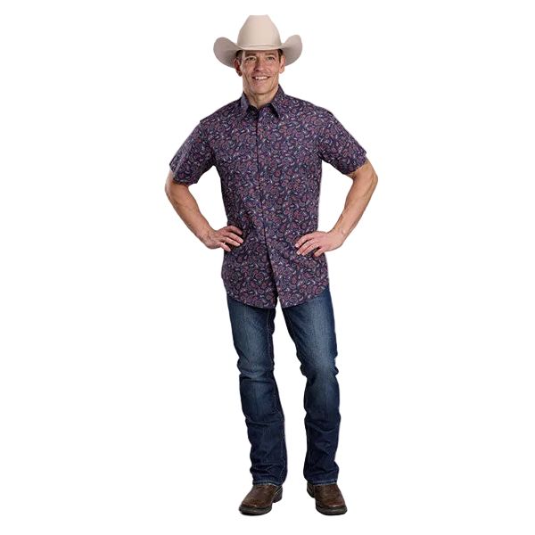 Men's Roper Short Sleeve Blue Paisley Snap Shirt 03-002-0064-0477