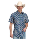 Men's Roper Short Sleeve Blue Vertical Aztec Print Snap Shirt 03-002-0068-0485