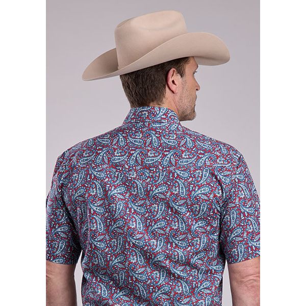 Men's Roper Red Short Sleeve Amarillo Allover Print Button Up Shirt 03-002-0225-2030