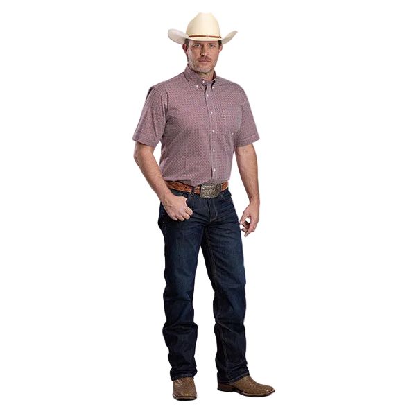 Men's Roper Red Short Sleeve Allover Amarillo Print Button Up Shirt 03-002-0326-2032