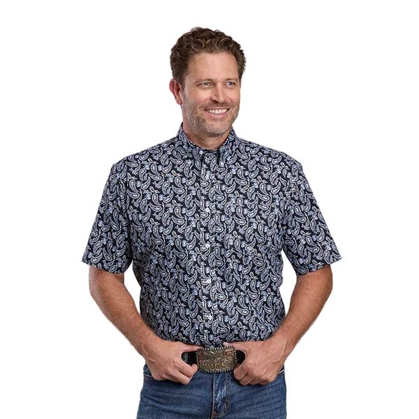 Men's Roper Short Sleeve Black Woodcut Paisley Button Up Shirt 03-002-0326-4046