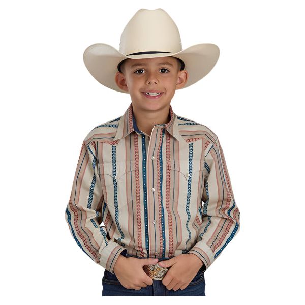 Boy's Roper Long Sleeve Vertical Performance Stripe Snap Shirt 03-030-0068-0479 - Crazy House Western Wear