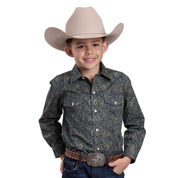Boy's Roper Long Sleeve Amarillo Print Snap Forest Paisley Shirt 03-030-0225-1017