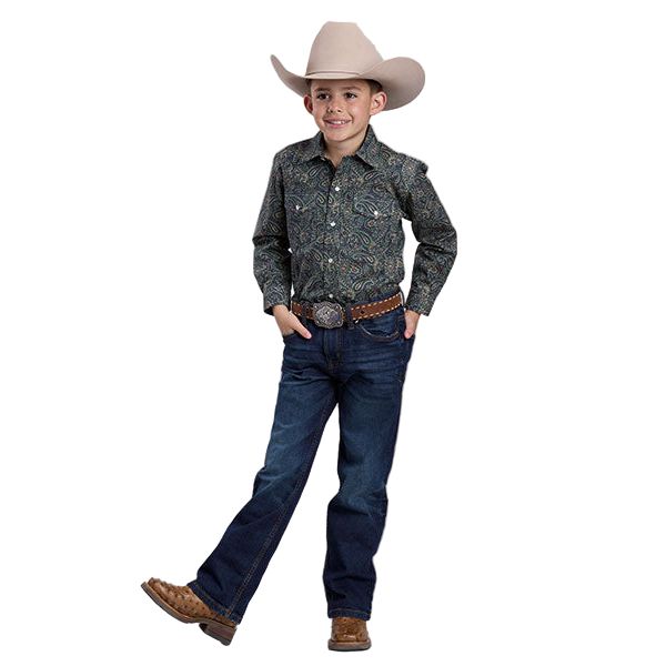 Boy's Roper Long Sleeve Amarillo Print Snap Forest Paisley Shirt 03-030-0225-1017