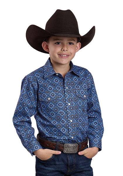 Boy's Roper Long Sleeve Snap Vintage Blue Paisley Western Shirt 03-030-0225-1023