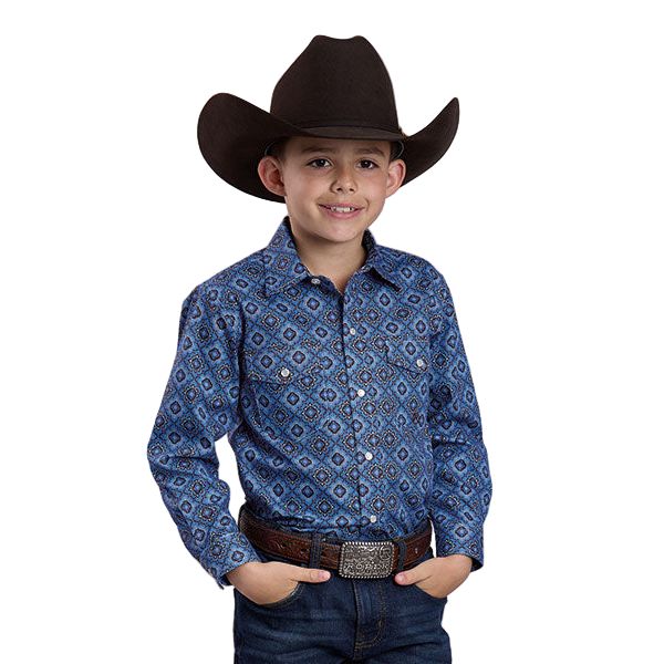 Boy's Roper Long Sleeve Snap Vintage Blue Paisley Western Shirt 03-030-0225-1023