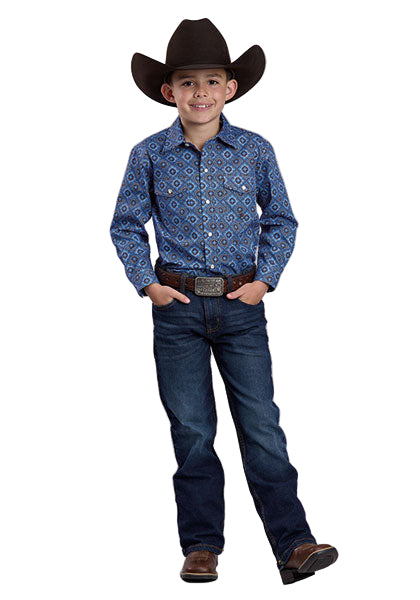 Boy's Roper Long Sleeve Snap Vintage Blue Paisley Western Shirt 03-030-0225-1023