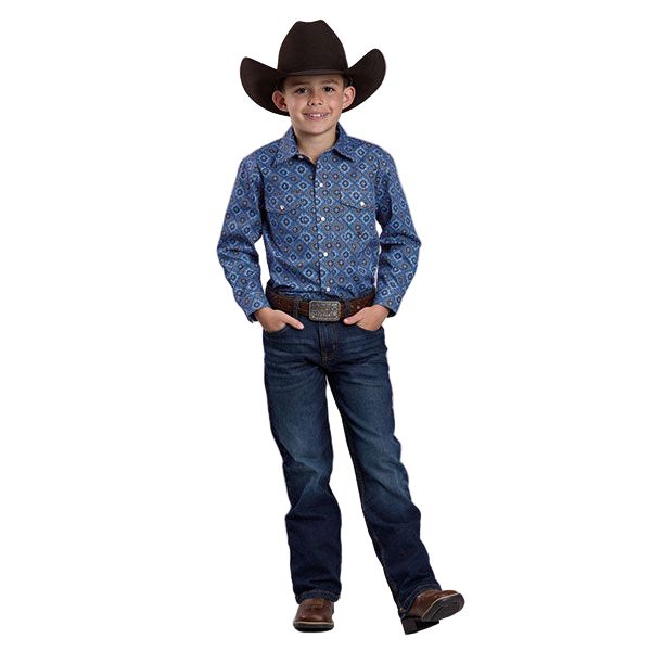 Boy's Roper Long Sleeve Snap Vintage Blue Paisley Western Shirt 03-030-0225-1023