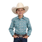 Boy's Roper Long Sleeve Turquoise Trail Paisley Snap Shirt 03-030-0225-4048
