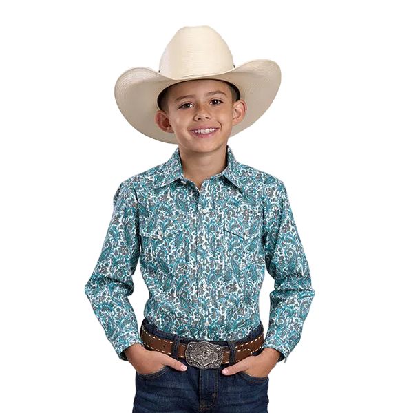 Boy's Roper Long Sleeve Turquoise Trail Paisley Snap Shirt 03-030-0225-4048